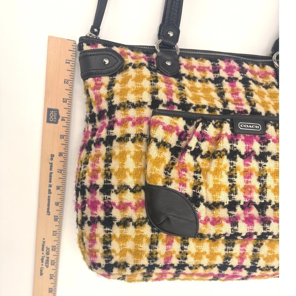 Coach Emma Wool‎ Tweed Tote F25083 Multicolor Leather Trim Shoulder Bag